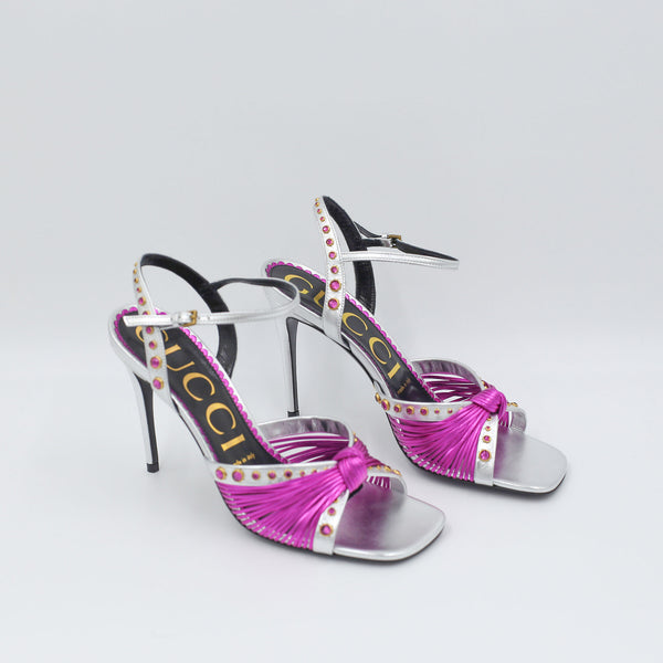 GUCCI Leather  Embellished Heel Sandals