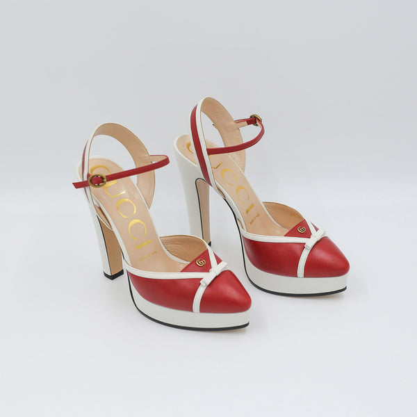 GUCCI Alison Leather Platform Pumps | Red & White